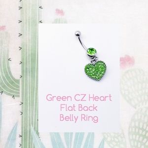 5/$10 | Green CZ Paved Heart Belly Ring